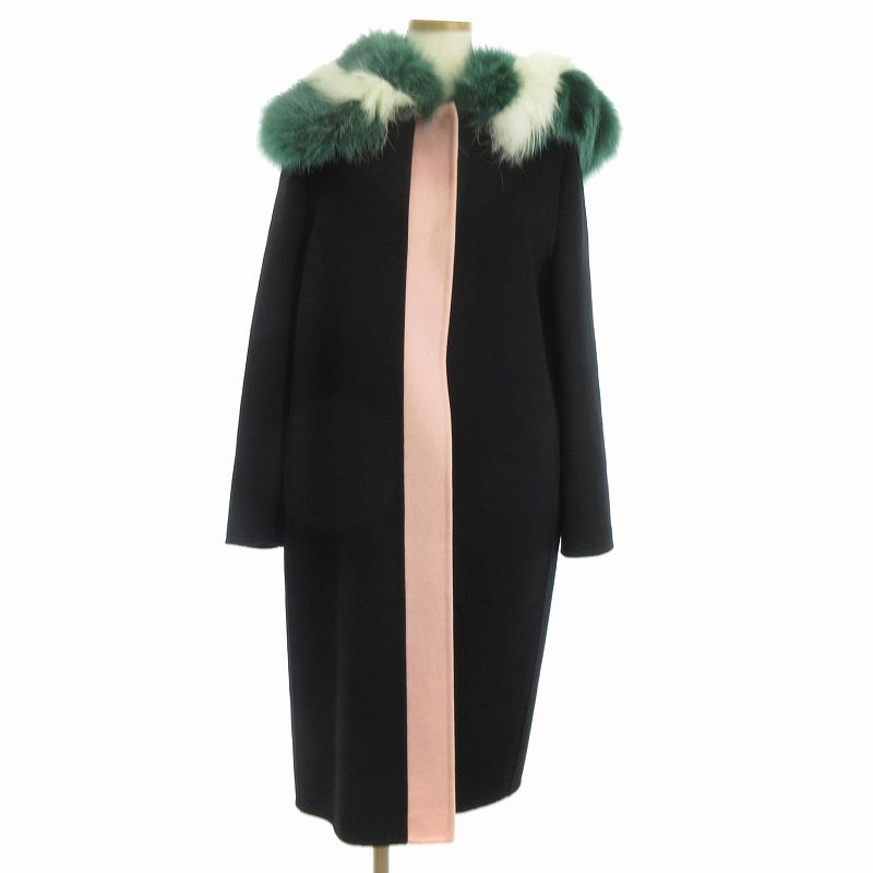 フェンディ FENDI ウールコート 長袖 ロング フォックスファー 黒