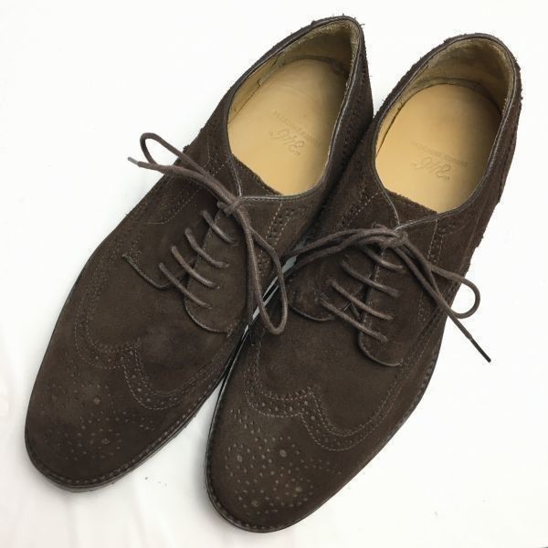 交換OK 346 BROOKS BROTHERS ブルックスブラザーズ size10.5D 28.0-28.5 茶|BROWN スエード本革 ウイングチップ |メンズ 菅NO.WZB-184<sale>