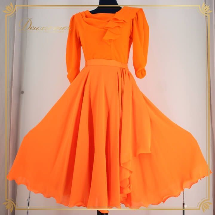 社交ダンス 衣装 スタンダード セットアップ ツーピース レッスンウェア レディース オールシーズン SEKINE セキネ オレンジ系 蛍光オレンジ 無地 シンプル 踊りやすい おしゃれ スポーツ 用途別 派手 テーマパーティー