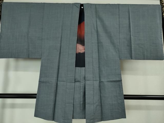 平和屋本店□極上 男性 本場大島紬 アンサンブル 長羽織 亀甲柄 羽裏