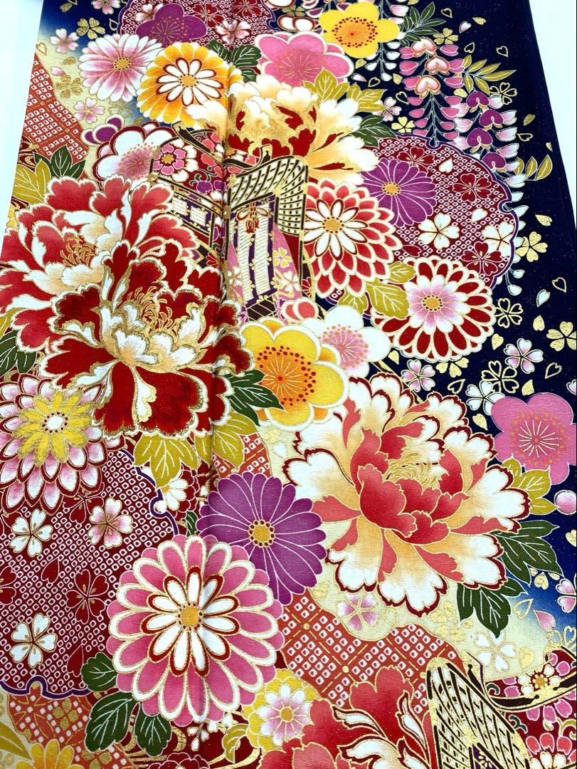 振袖 豪華 刺繍 金彩 紋意匠 大輪 南天 個性的 身丈167cm 撥水加工済 振袖 豪華 金通し 刺繍 相良刺繍 金彩 紋意匠 身丈170cm 撥水加工済