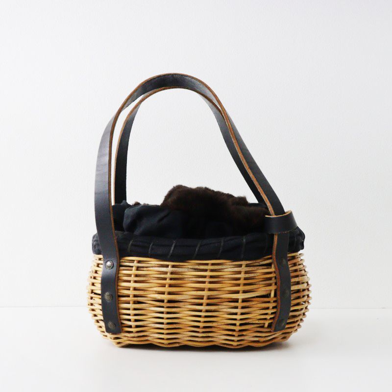 エバゴス ハンドバッグ カゴバッグ　バスケット　ブラウン ファー　ウール　レザー 美品 エバゴス ebagos ファー被せ ポケット付き紅籐Xブライドル