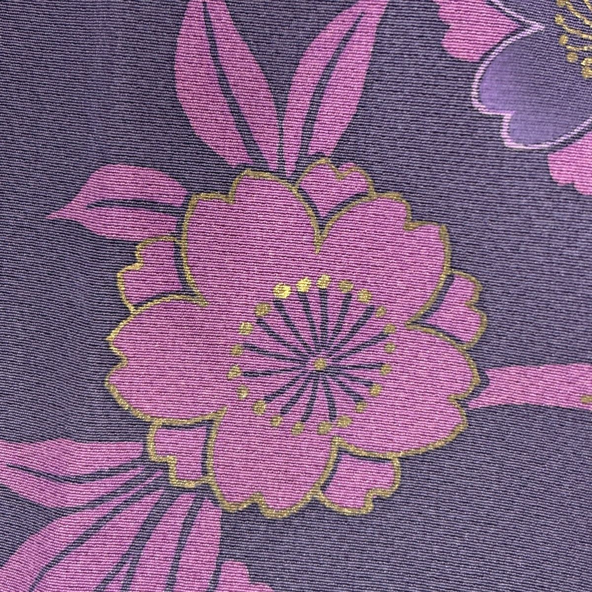 振袖 身丈160cm 裄丈66cm M 袷 桜 疋田 金彩 金糸 紫 正絹 秀品