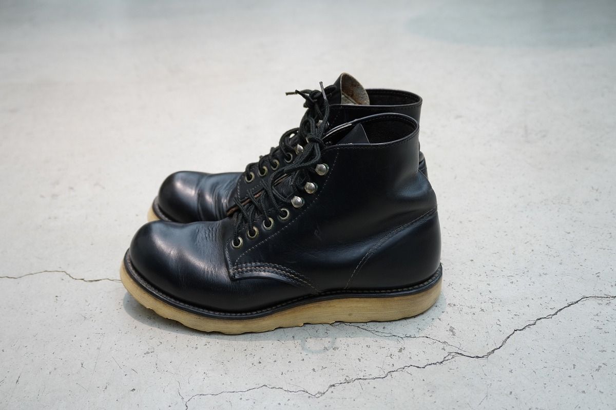 90S RED WING レッドウィング 8165 四角犬タグ アイリッシュセッター プレーントゥ ブーツ ビンテージ 5D 黒 407O♪