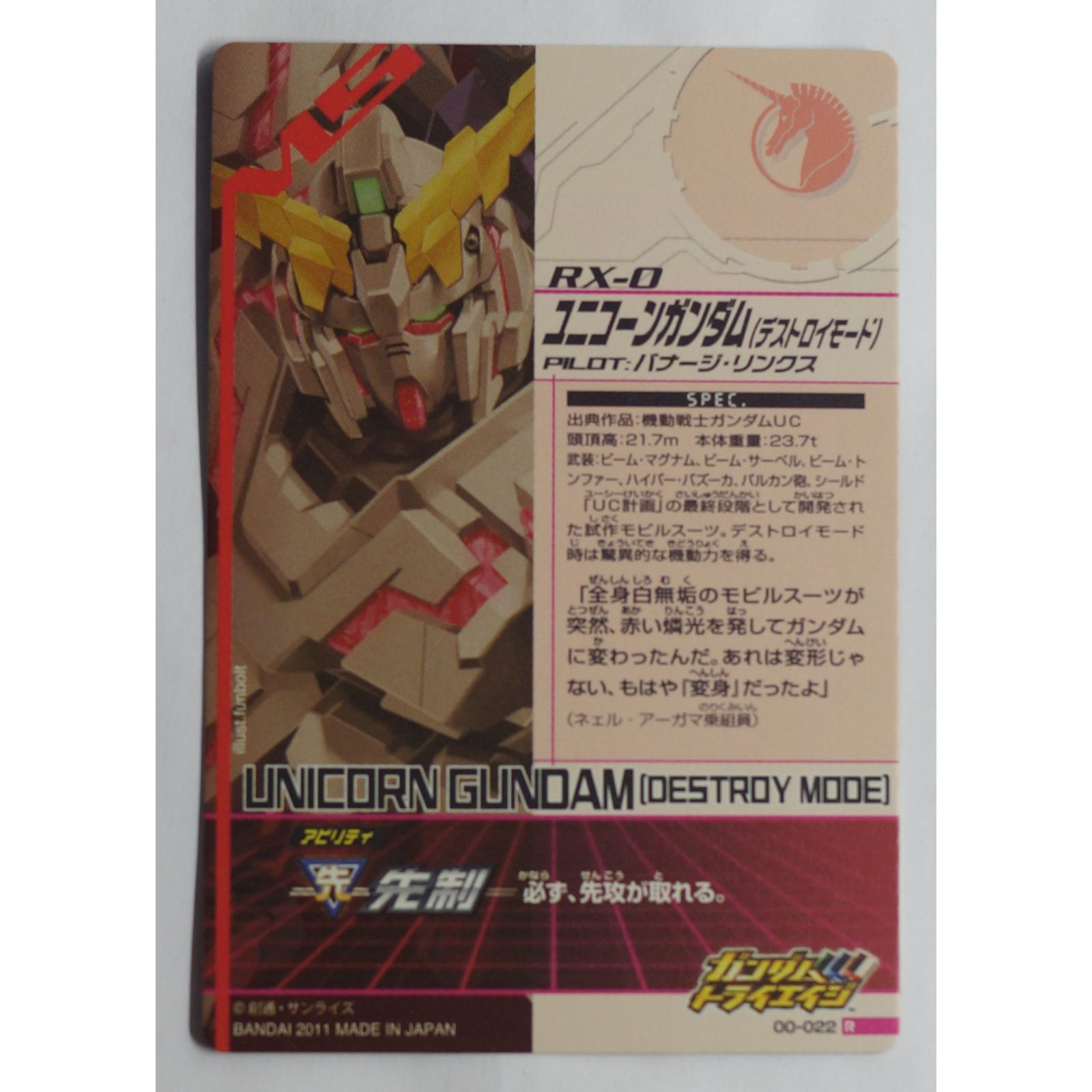 ユニコーンガンダム デストロイモード 00-022 ガンダムトライ ユニコーンガンダム デストロイモード 00-022 ガンダムトライ