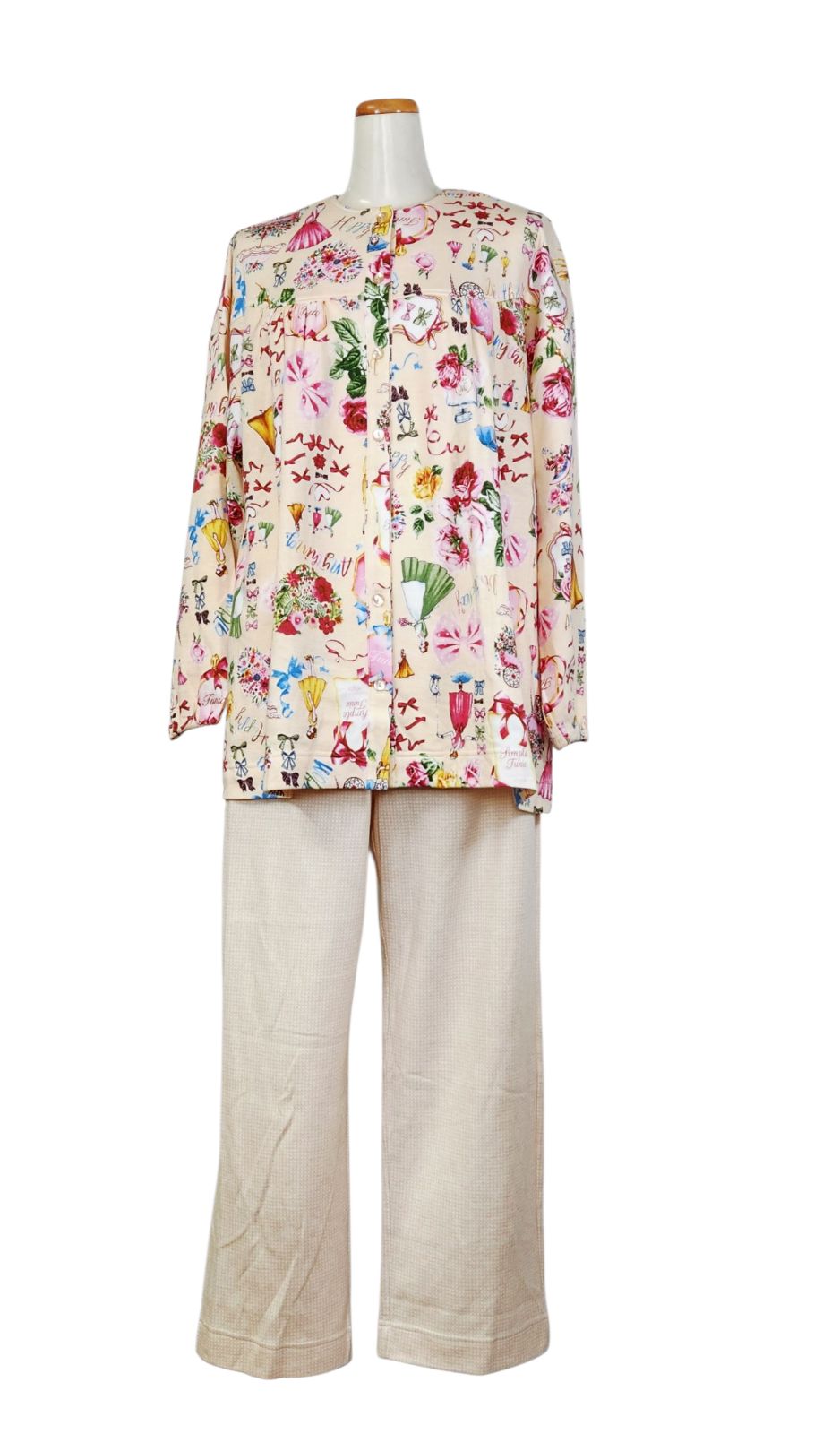 鴨居羊子パジャマ TUNIC 秋冬物 長袖 ヨーク全開パジャマ 40接リボンレディ 26365