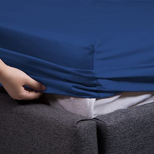 【匿名配送】ネイビー_ボックスシーツ（ダブル-140×200×30cm） ボックスシーツ ダブル 高?綿100％ ホテル品質 シーツ ベッドシーツ サテン織り 