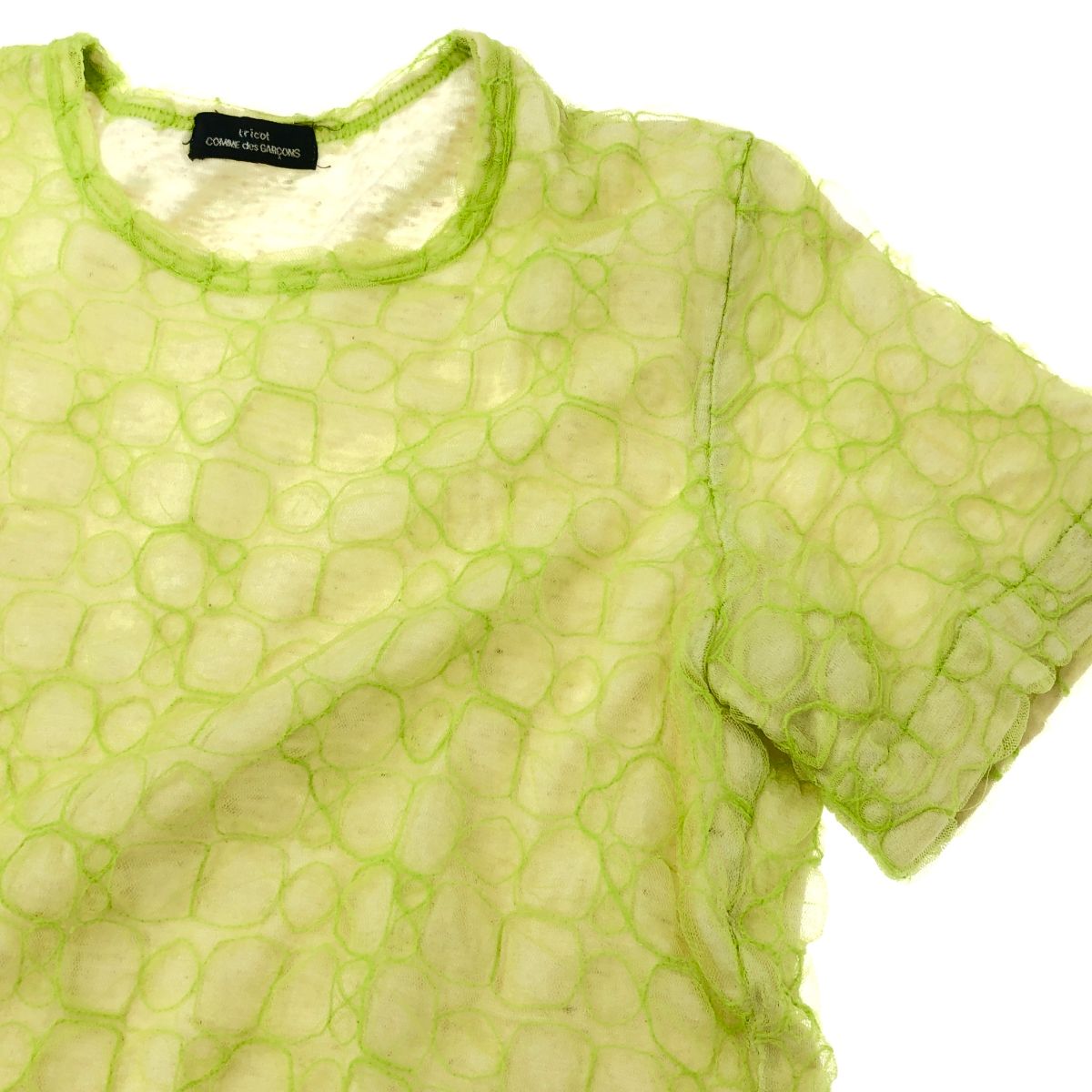 tricot COMME des GARCONS トリココムデギャルソン 総レース 総柄  半袖カットソー 良好  TT100550 AD2000 蛍光グリーン  レディース 良好 tricot COMME des GARCONS トリココムデギャルソン 総