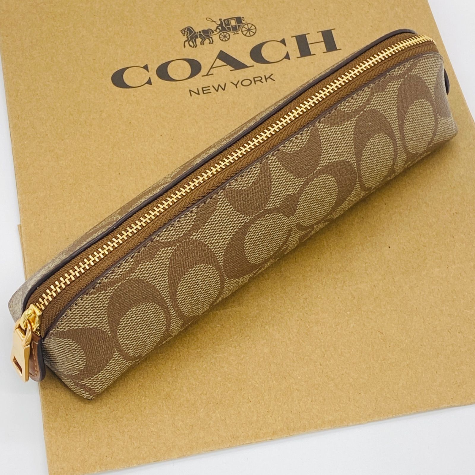 新品　コーチ　COACH ブラウン ペンケース　シグネチャー 新品】COACH コーチ ペンケース シグネチャー ペンケース ダーク