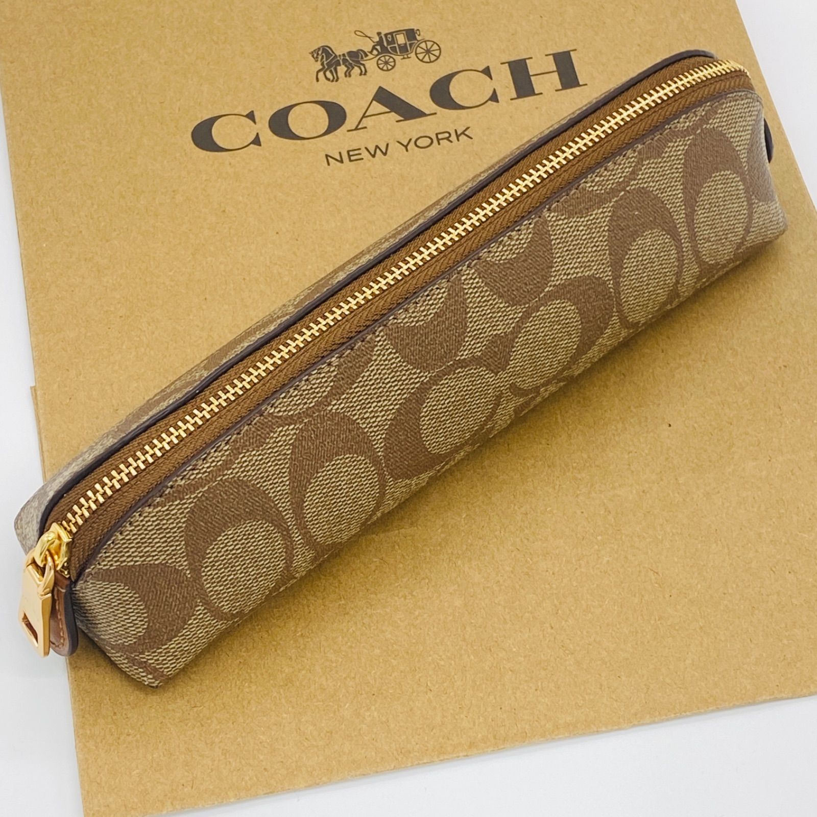 COACH コーチ ペンケース シグネチャー ブラウン レザー - メルカリ