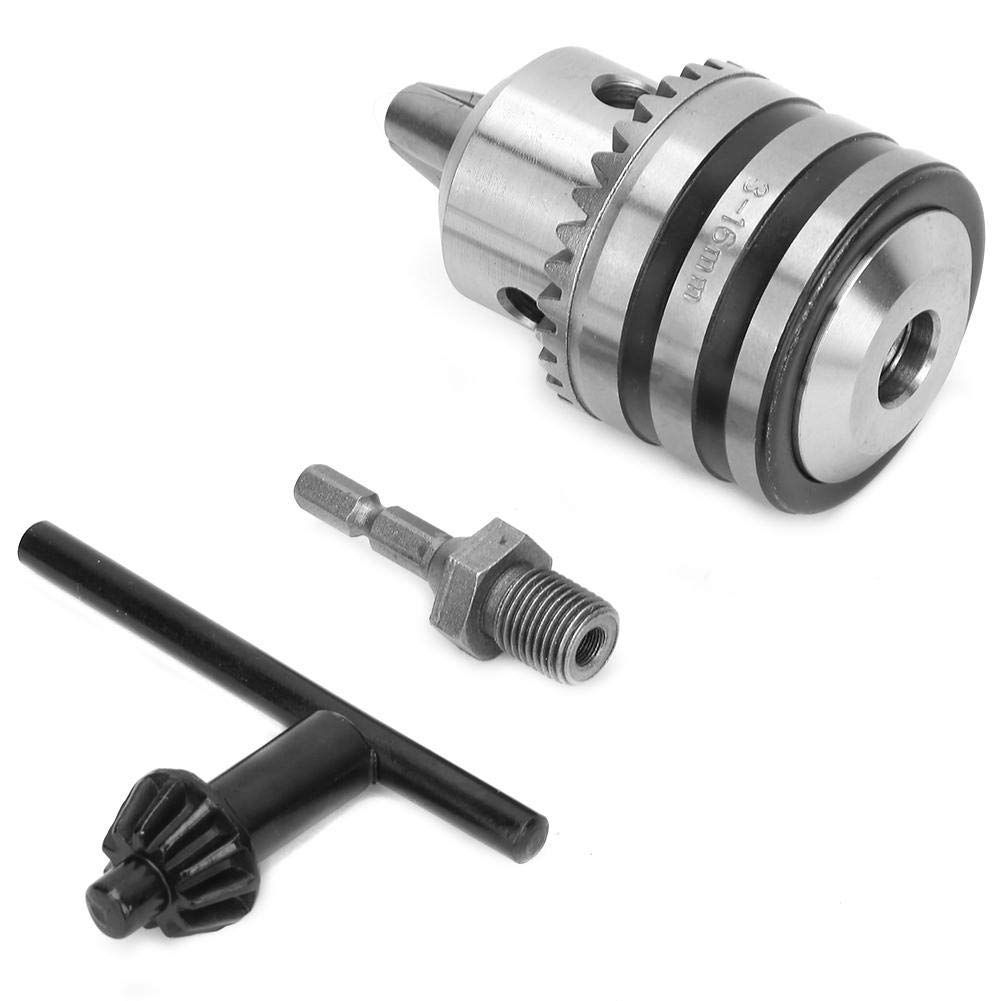 ドリルチャック、3.0-16MM 1/2-20UNFドリルチャックアダプターキットキータイプ優れたグリップを備えたドリルチャック、電気泳動塗料で処理、六角ヘッドアダプター付き