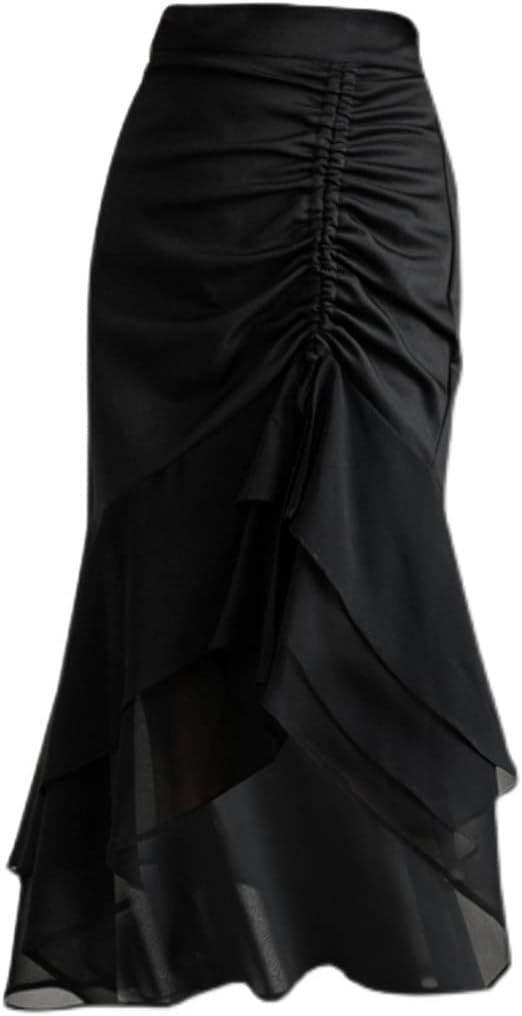 レディース 即 OK マーメイドスカート タイトスカート ロングスカート フリル きれいめ ハイウエスト スリット 不規則 膝丈 シンプル マーメイド フ タイト 無地 春 夏 秋 wYID 750