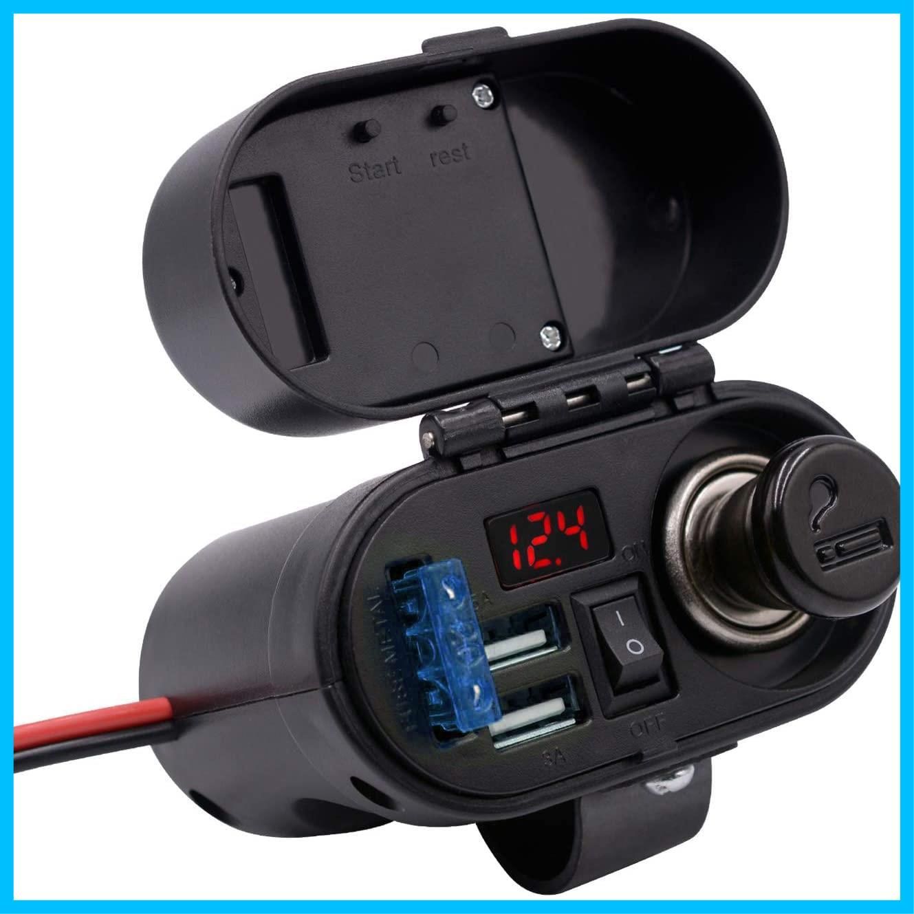 SHEAWA バイク USB電源 充電器 USB2ポート QC3.0 電圧計 温度計 急速充電 電源ON OFFスイッチ Quick Charge 3.0 オートバイのハンドルに取り付け可能