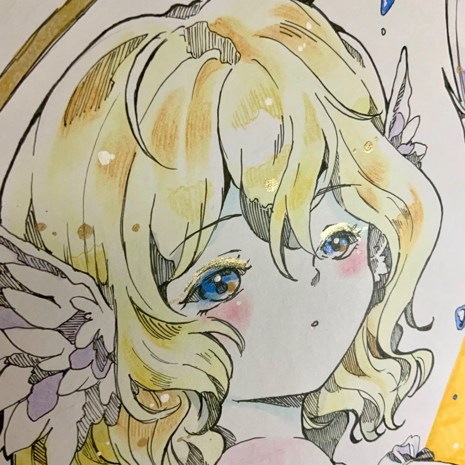 オリジナルイラスト 天使と悪魔ちゃん 色紙大 手描き 原画