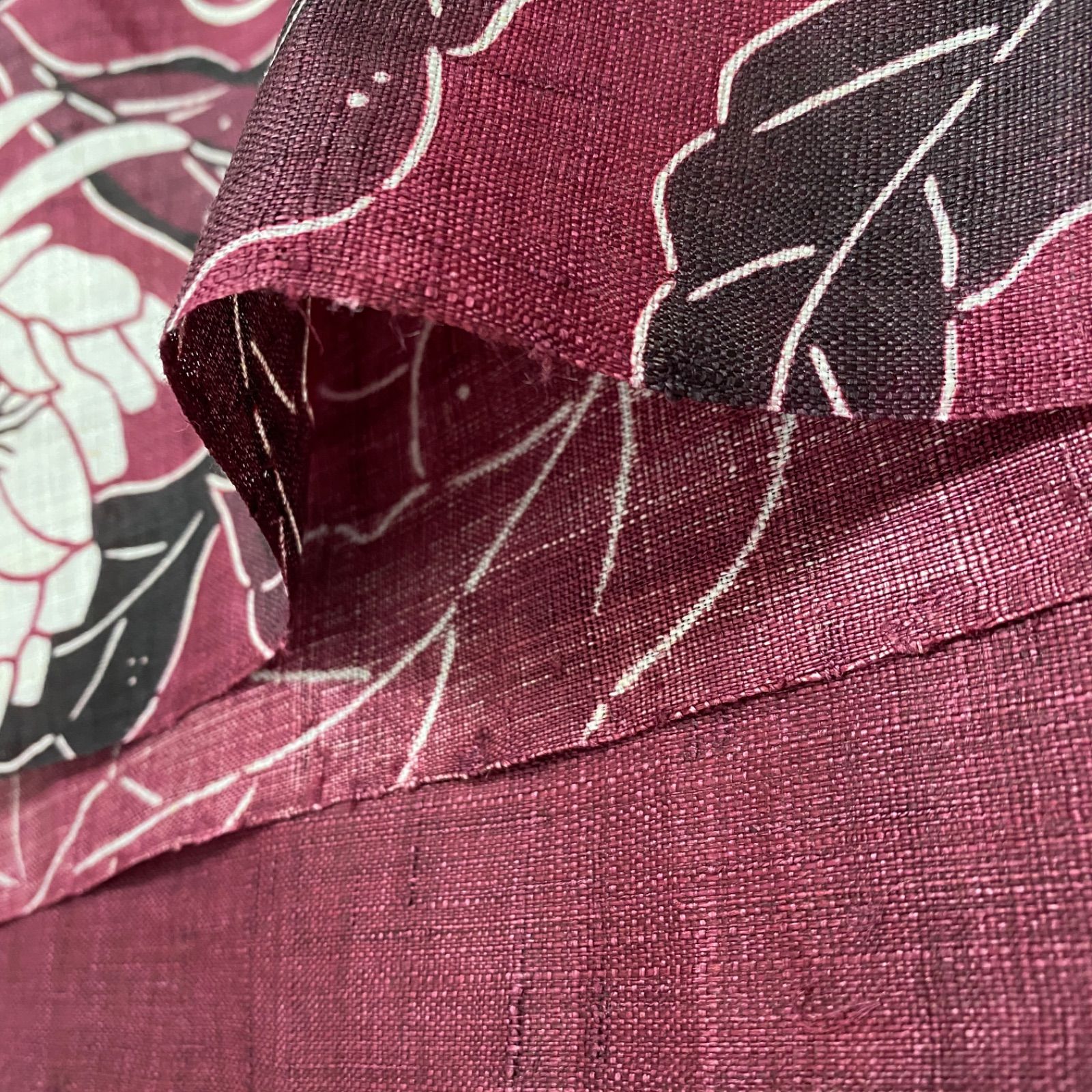 新品 お仕立て付き 単衣夏向き 麻 栗山吉三郎作 九寸帯 月下美人 赤紫