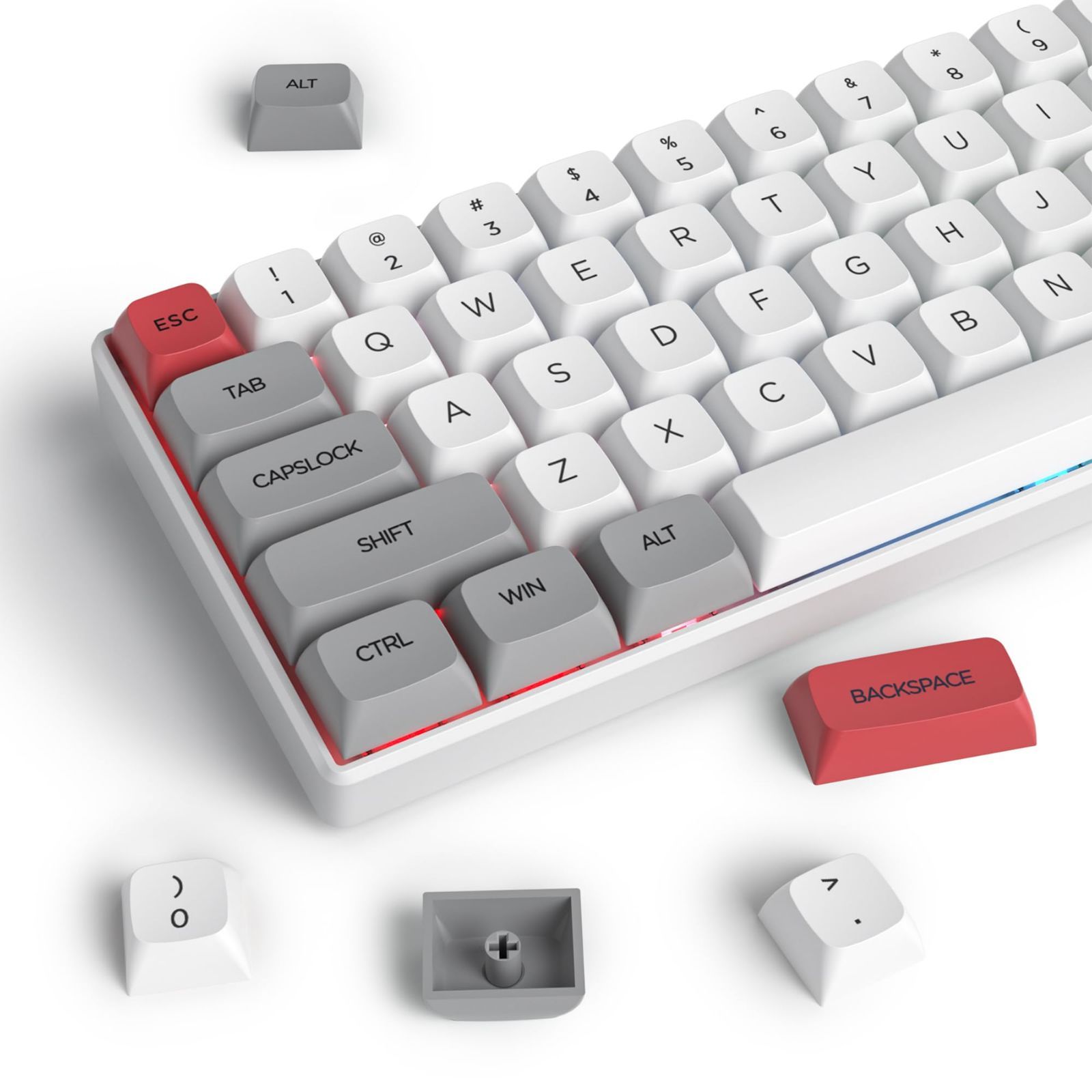 White red XDA PBT キーキャップ、134 キー昇華型グレーレッドカスタム 