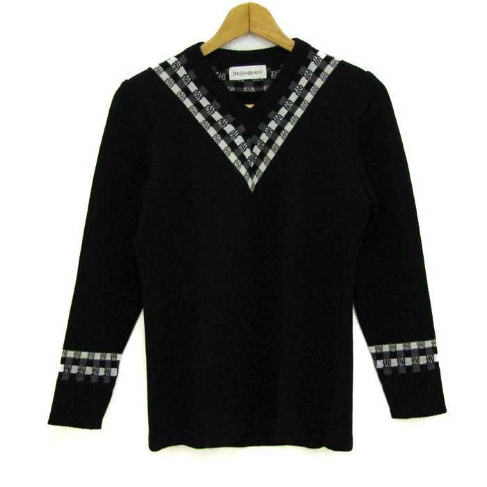イヴサンローラン ニット セーター 長袖 ウール100％ ブランド トップス 黒 レディース Mサイズ ブラック YVES SAINT LAURENT