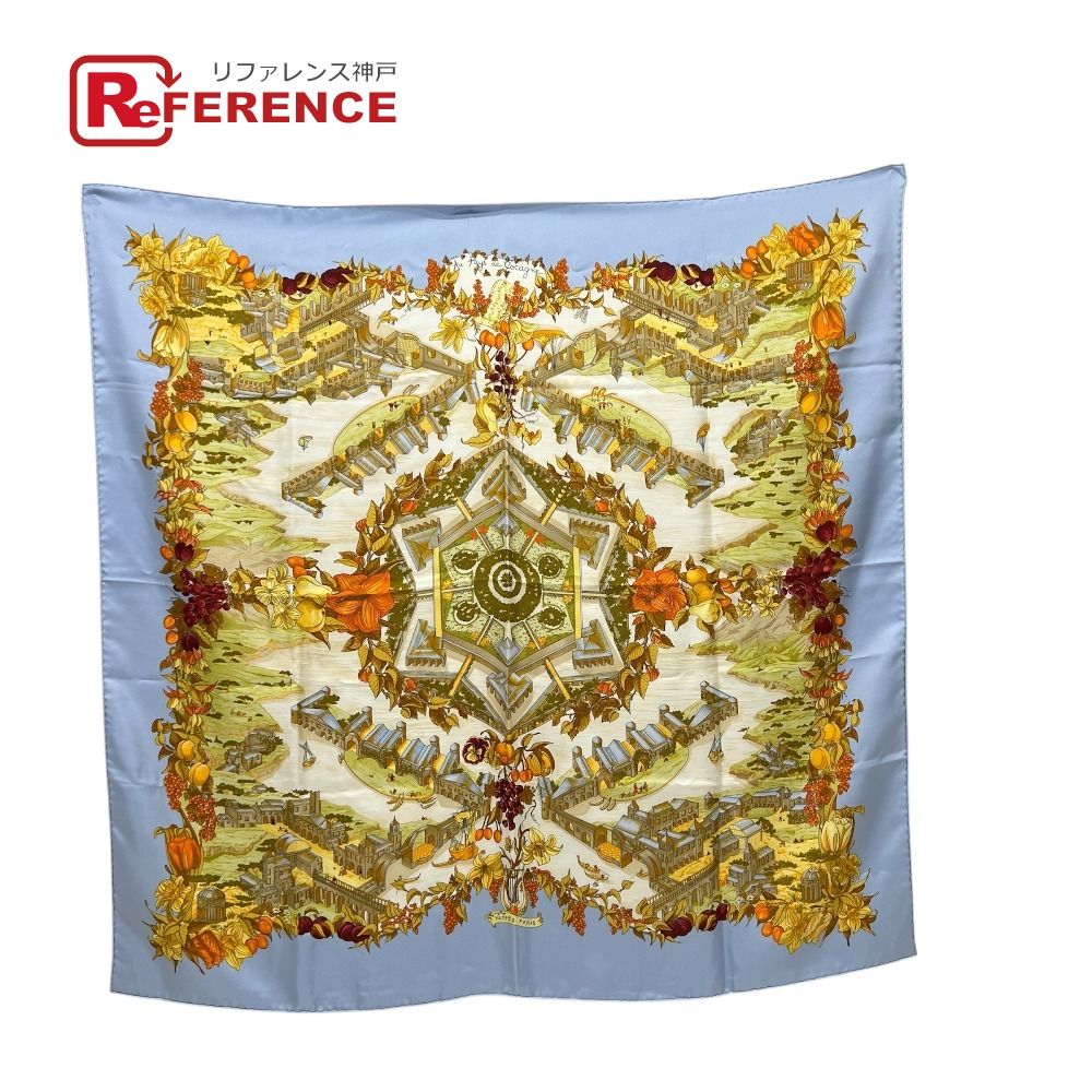 HERMES エルメス スカーフ カレ90 Au Pays de Cocagne 楽園にて シルク ブルー