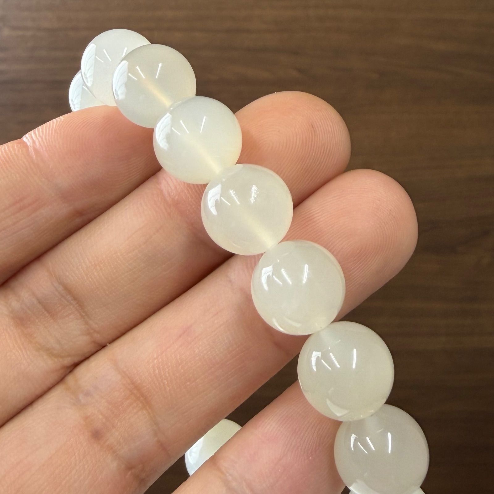 現品 ホワイトムーンストーン 天然石ブレスレット 幅12mm シンプル 縁結び