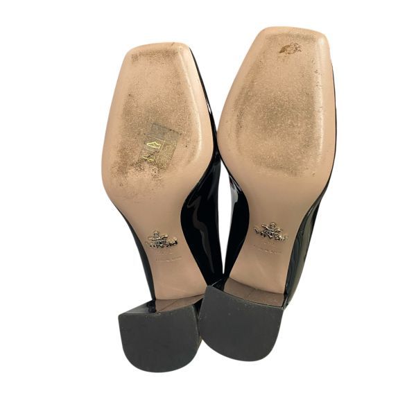 美品 プラダ PRADA ブロックヒールパンプス スクエアトゥ エナメル