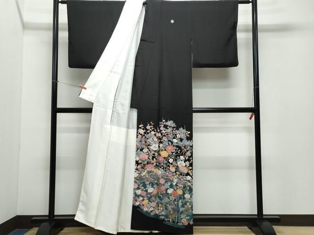 平和屋着物 豪華黒留袖 友禅 作家物 立波枝花鳥文 正絹 CAAZ0897vf