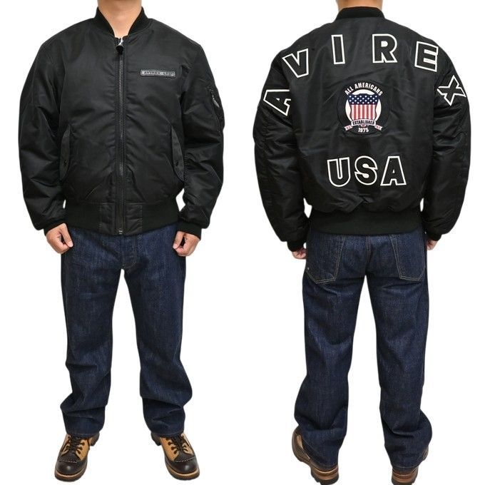 AVIREX アヴィレックス 783-5952019 ブラック色 50周年記念 MA-1 フライトジャケット シグネチャー ビッグロゴ ミリタリー アビレックス アウター メンズ KANDAIZUMI_COM