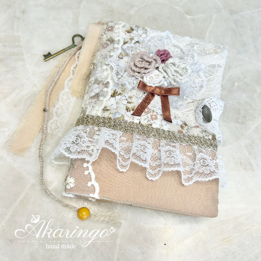 ハンドメイド タティングレースの薔薇 文庫本サイズ（A6）ノート