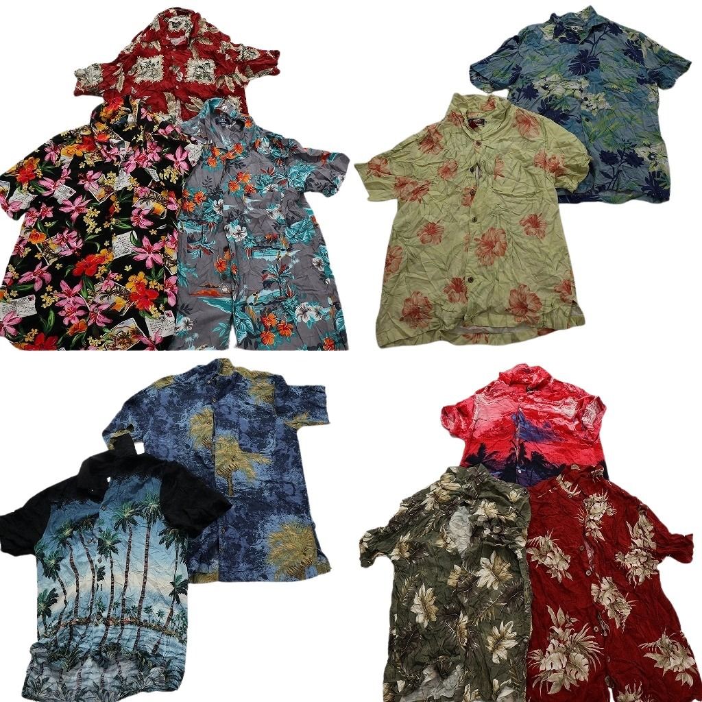 古着卸 レーヨン系 アロハシャツ 半袖シャツ 10枚セット メンズ S ハイビスカス ホライズン パームツリー 古着 NA3343