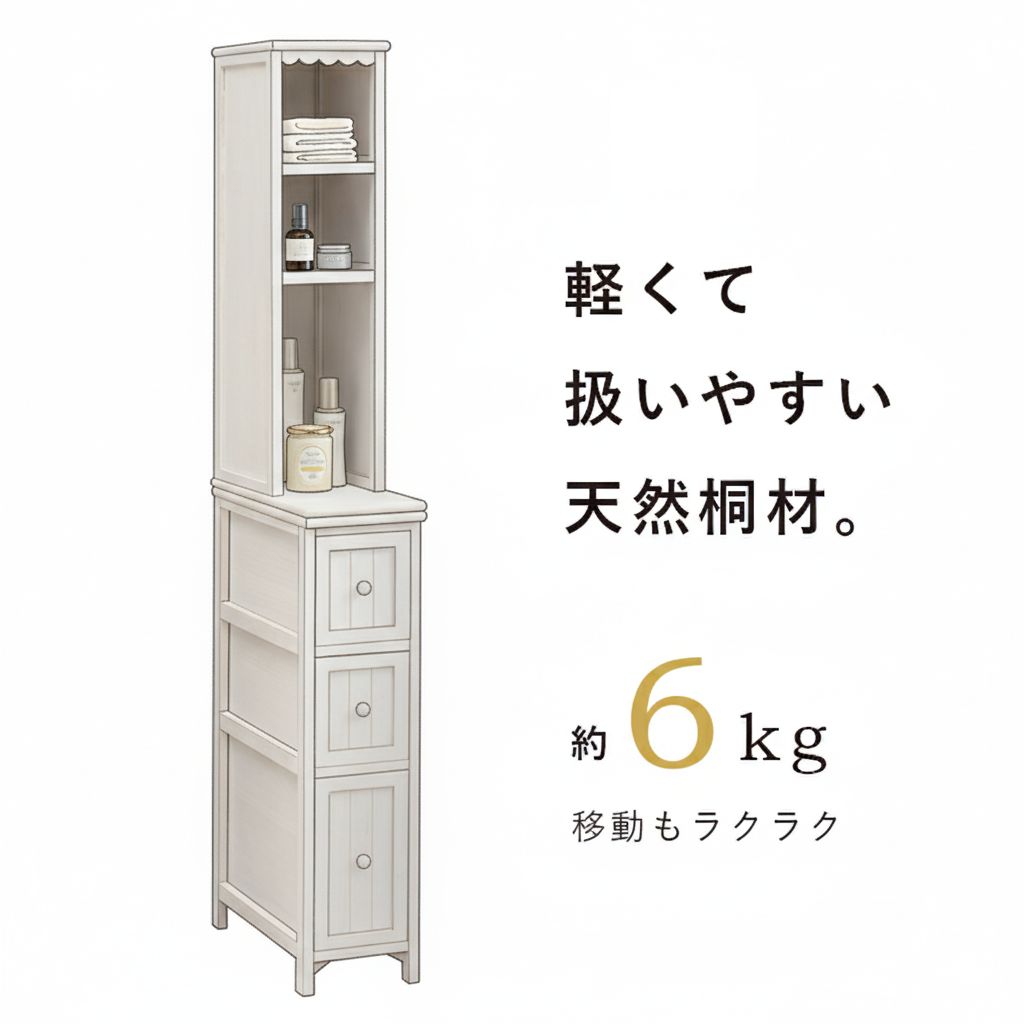 アンティークホワイト 3段引出し＋棚