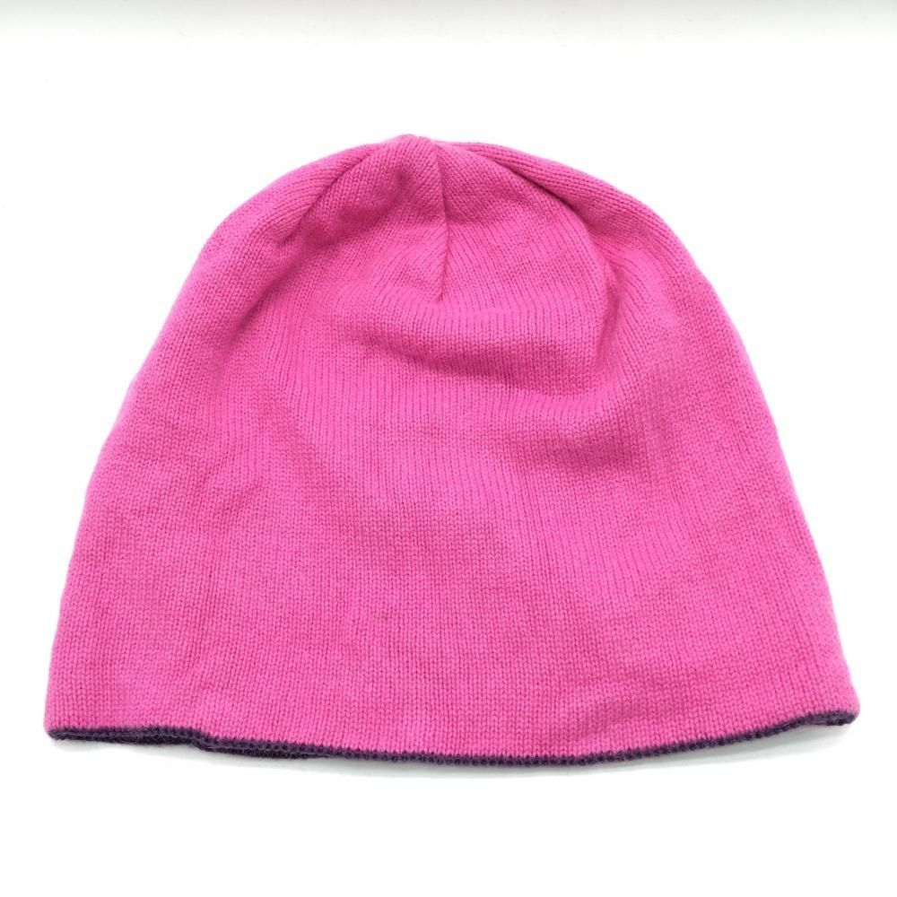 超 マークアンドロナ リバーシブルニット帽 ピンク 片面パープル ラインストーンスカル ゴルフウェア MARK&LONA