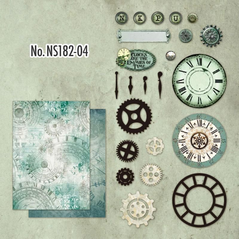 NS182｜コラージュ素材 デザインペーパー 素材紙 時計 歯車 スチーム 