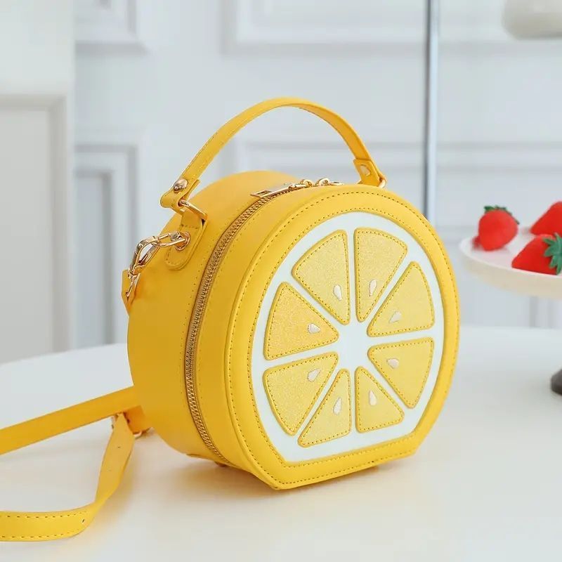 レモン型ショルダーバッグ - フルーツモチーフのPUレザー斜め掛けバッグ