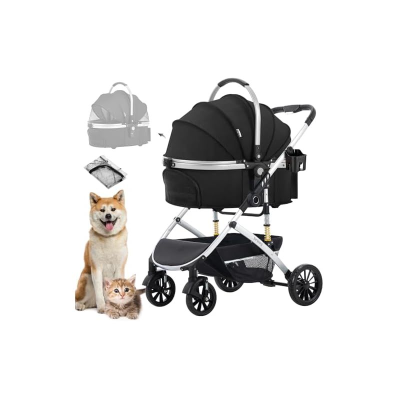 LPOTIUS ペットカート 分離型 折りたたみ 3way 犬用ベビーカー 両対面式 ペットキャリー 中型犬 猫犬兼用 多頭飼い対応 ペットバギー 4輪 前輪360°回転 後輪ブレーキ付 組み立て簡単 お出かけ 介護用 猫カート 犬バギー 耐荷重20KG 1