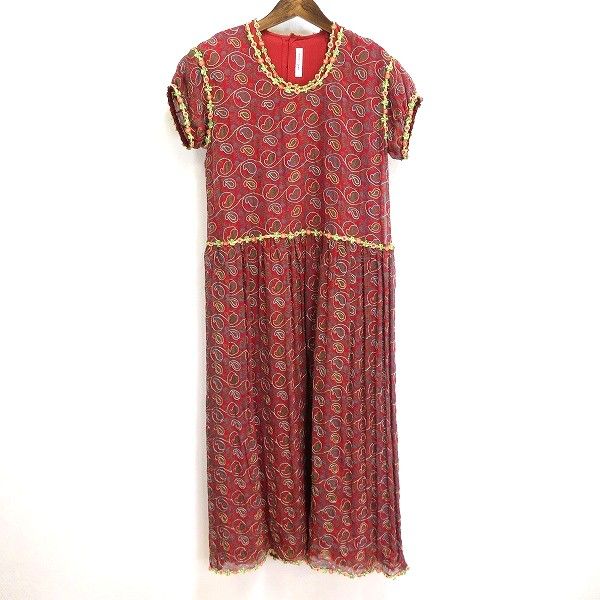 su ワンダフルワールド WONDERFUL WORLD ロング ワンピース 赤 シルク 花モチーフ ラメ刺繍 ペイズリー 2000年 ヴィンテージ 970431 k01