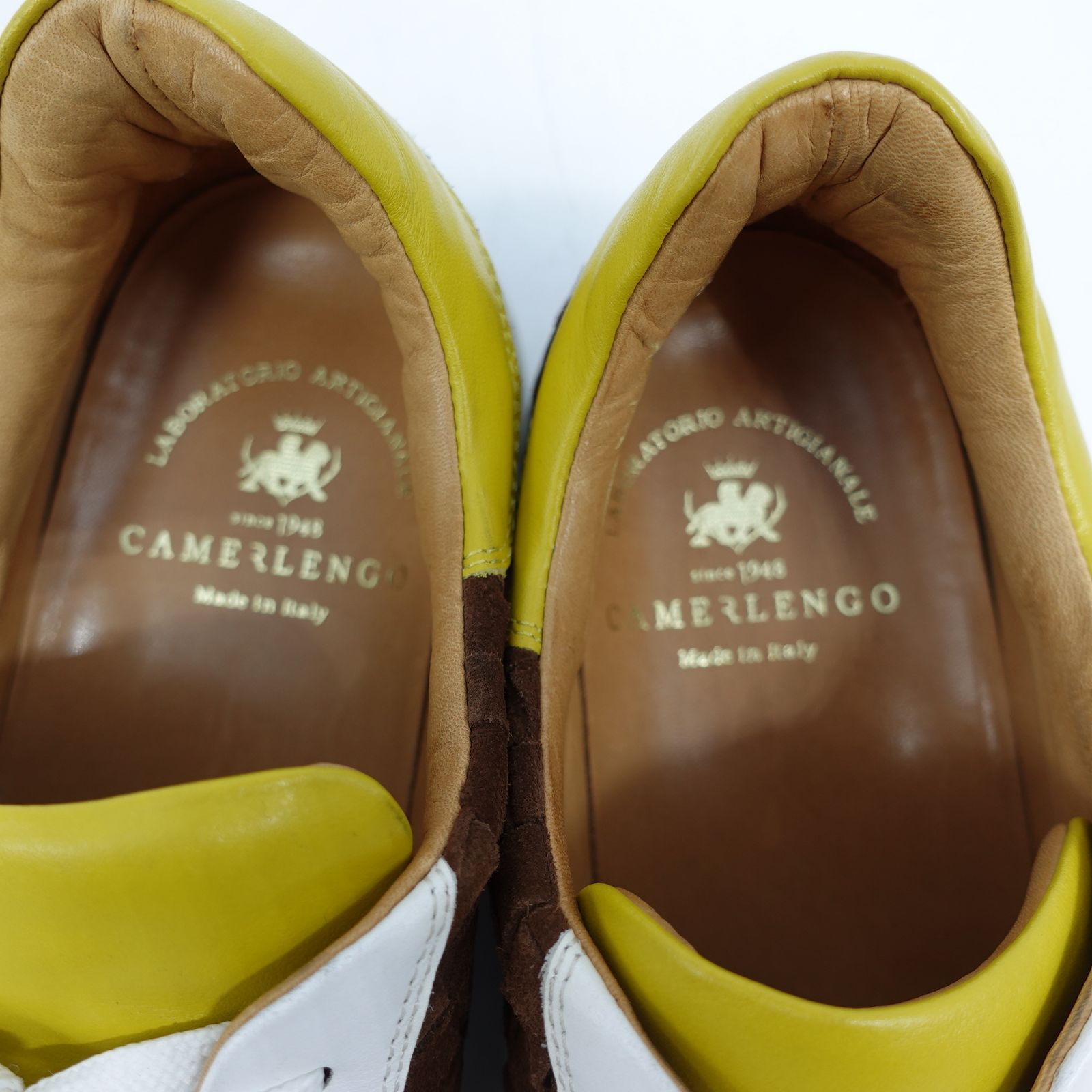 CAMERLENGO カメルレンゴ レザースニーカー42 白/茶イントレチャート
