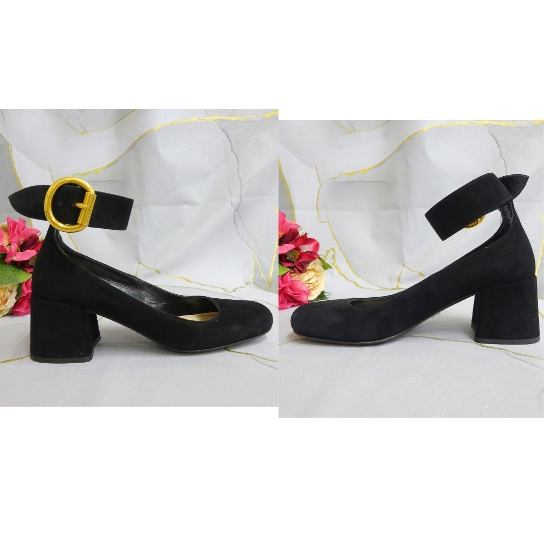 PRADA プラダ パンプス アンクルストラップ スエード ブラック