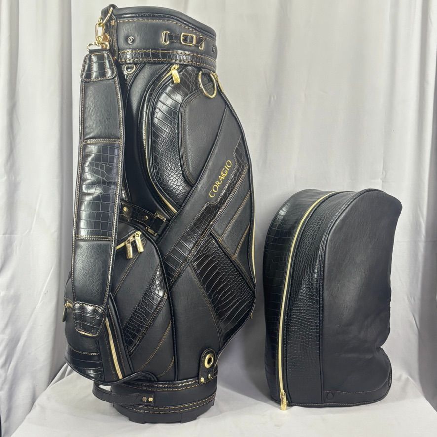 CORAGIO コラッジオ ワニ柄 キャディバッグ ブラック ゴールドファスナー 型押し