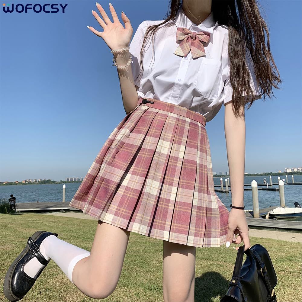 WOFOSY プリーツスカート チェック柄 丈43cm 制服 スクールスカート