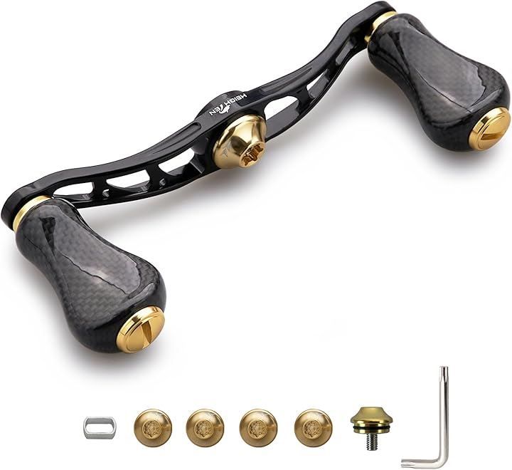 HEIGHTEN リール ハンドル カーボンノブ搭載 シマノ SHIMANO ダイワ DAIWA アブ Abu 通用 ベイトリール Arch Gourd Series 90mmハンドル - 20mmノブ - ゴールド
