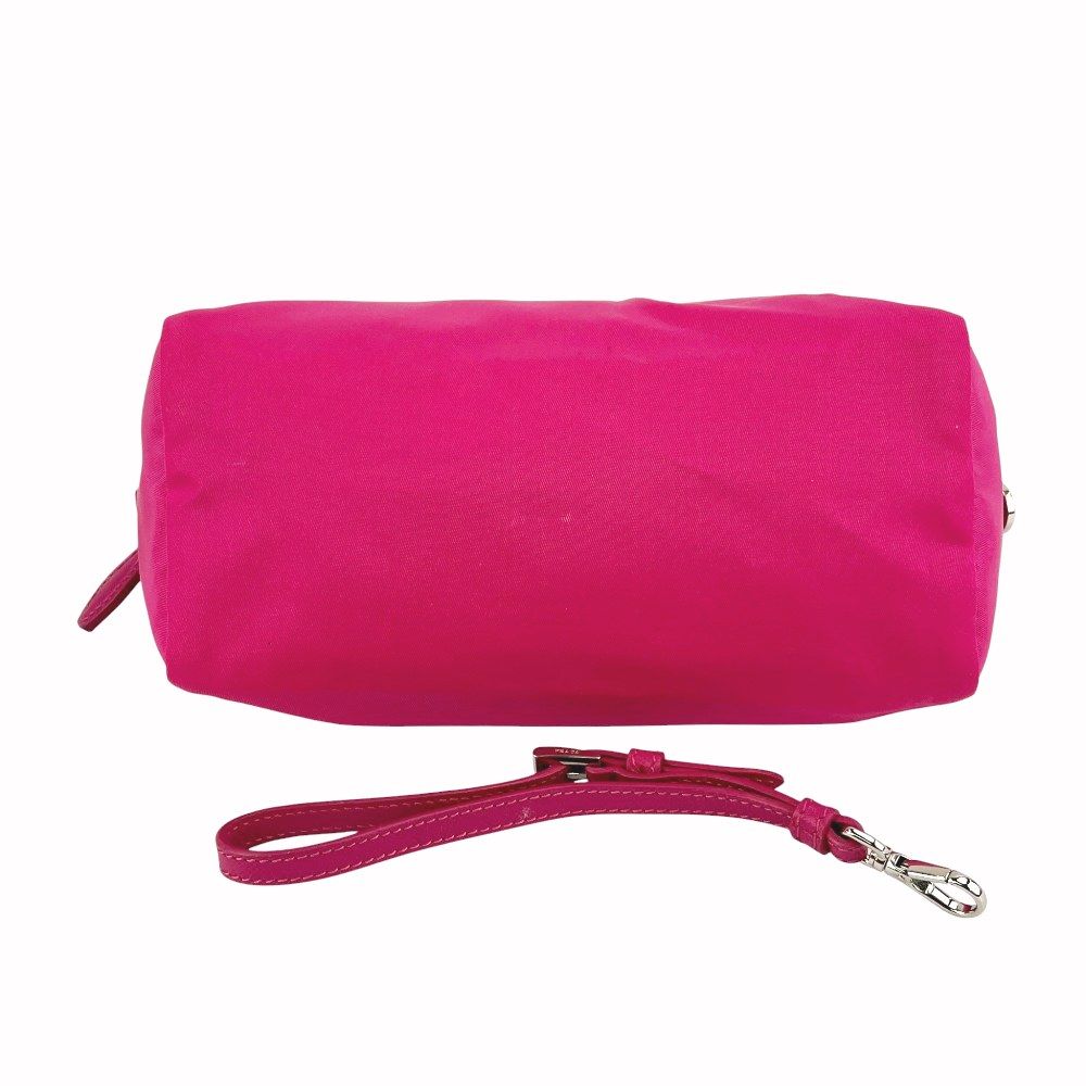 プラダ ポーチ 化粧ポーチ トライアングル ロゴ ストラップ付き ナイロン テスート フューシャ ピンク 451201 7 DECORATOM_COM_BR