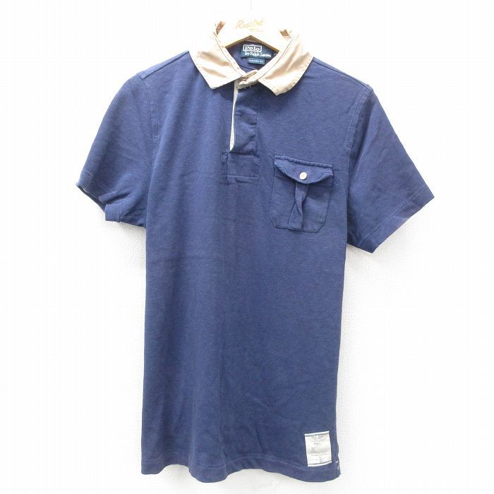 【古着】RALPH LAUREN Men's ラグビーシャツ コットン100% M/古着 ラルフローレン 半袖 ブランド ラガー シャツ メンズ 90s