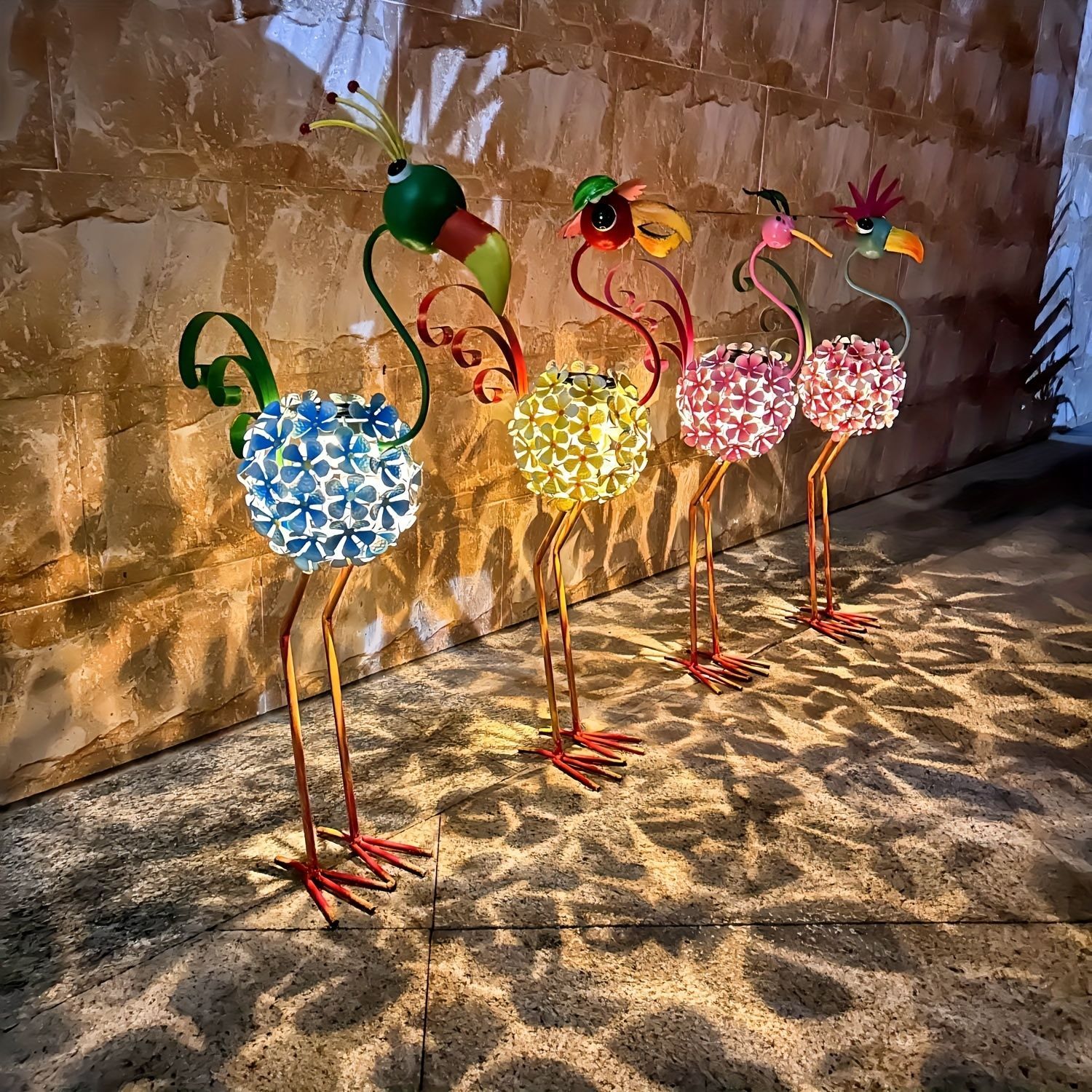 フラミンゴガーデンライト 三つセット ソーラー IP65防水 LED 取付簡単