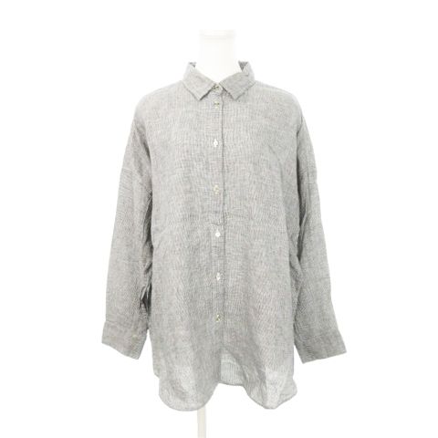 スピック-スパン Spick-Span 80リネンカシュクールビッグシャツ 長袖 麻 千鳥格子 チェック 総柄 グレー 黒 ブラック 25-050-200-2080-2-0 |AH10 GY44