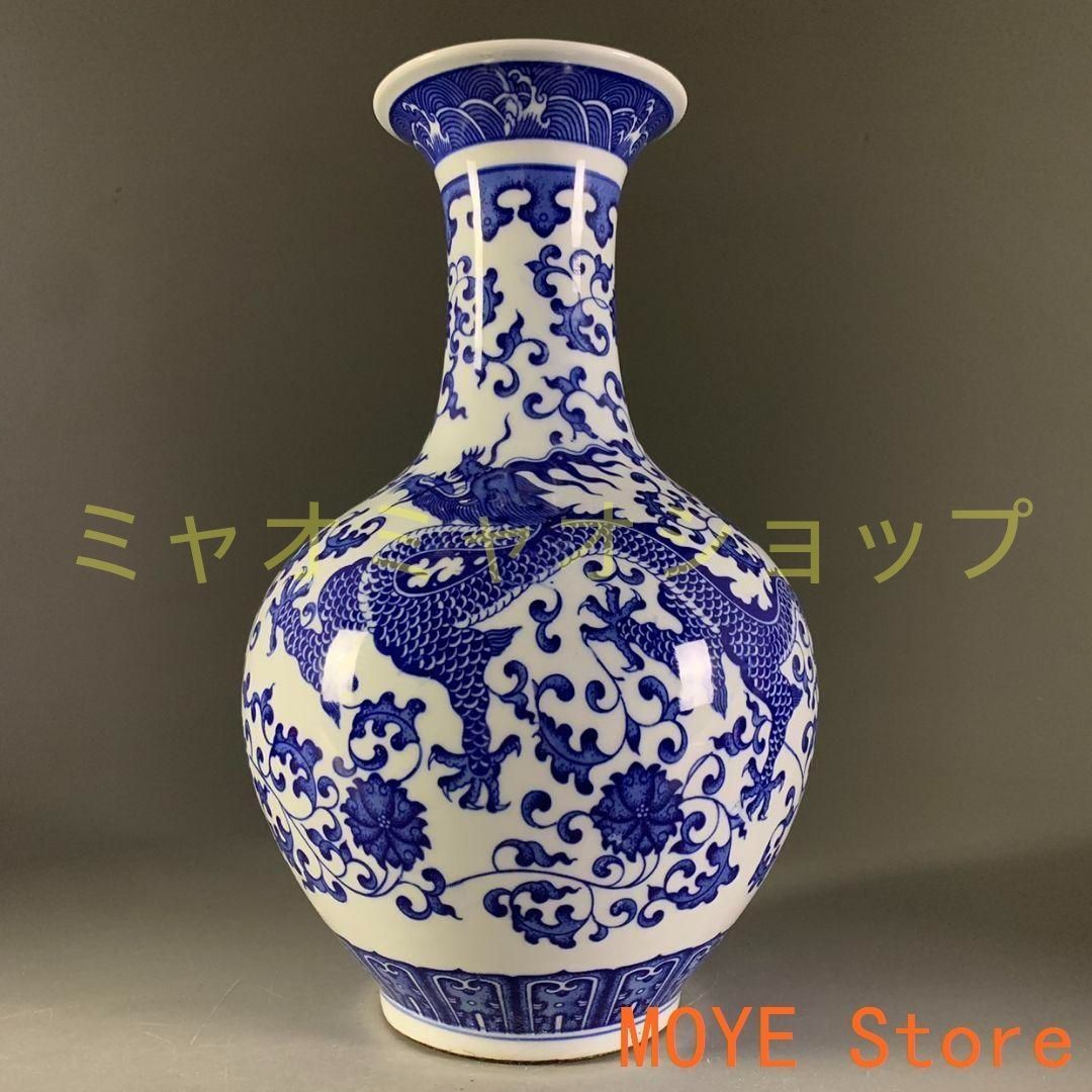 大清乾隆青花龍文花瓶 景徳鎮 装飾工芸置物 置物 ホビー・楽器・アート 清乾隆青花龍紋賞瓶 景徳鎮 陶磁器 装飾
