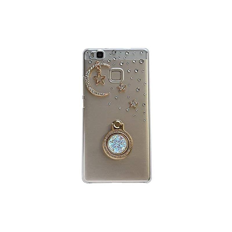 新品　Galaxy A30 SCV43 au【Happiness（ハピネス)】【品質】スマホカバー ハード ケース デコ キラキラ ストーン 月 三日月 星 スター ゴールド 指輪 風 スマホリング バンカー リング 付