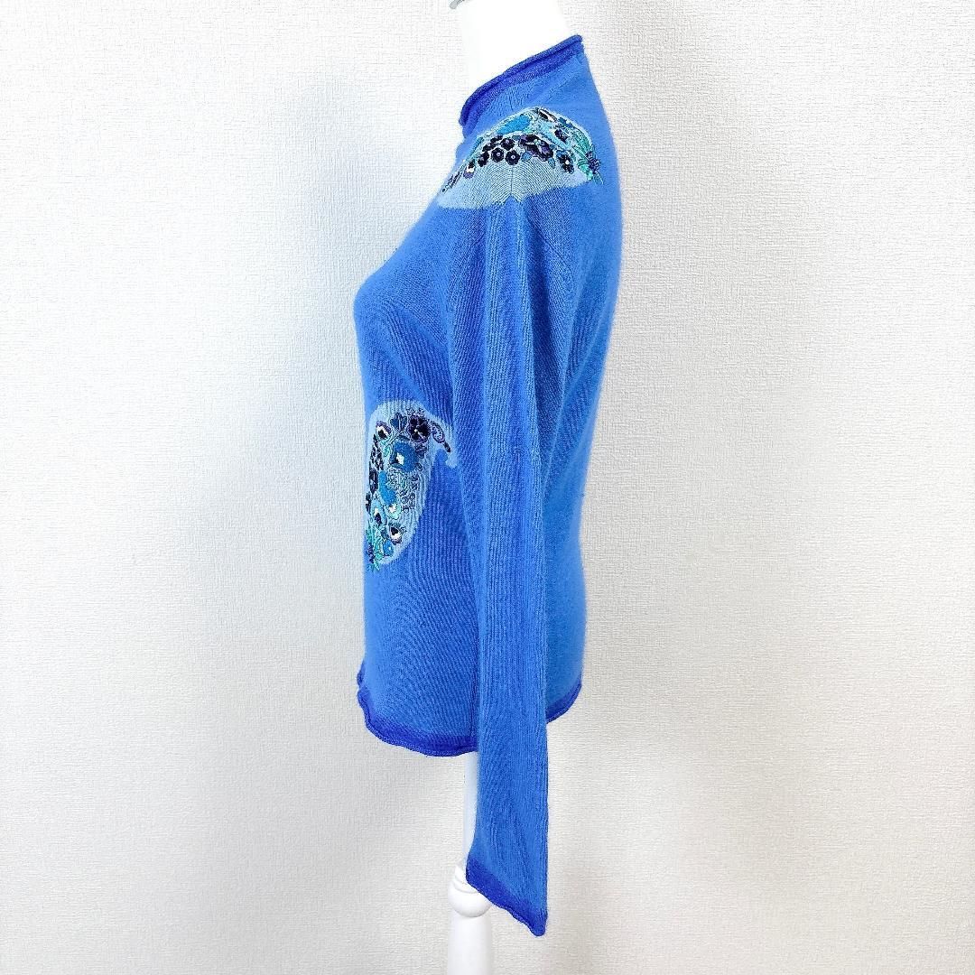 LEONARD 長袖ハイネックニット アンゴラ混 L ブルー ペイズリー柄 LEONARD 長袖ハイネックニット アンゴラ混 L ブルー ペイズリー柄