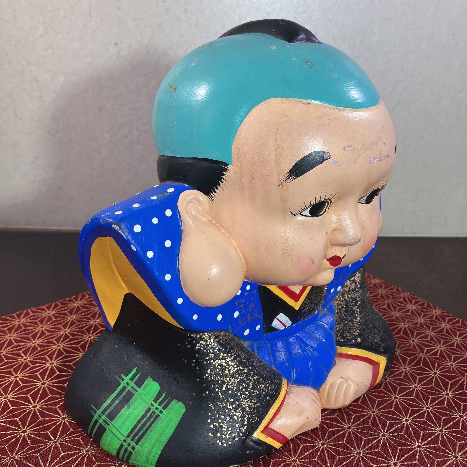 福助 置物 貯金箱 縁起物 陶器 骨董品 アンティーク レトロ よーいドン