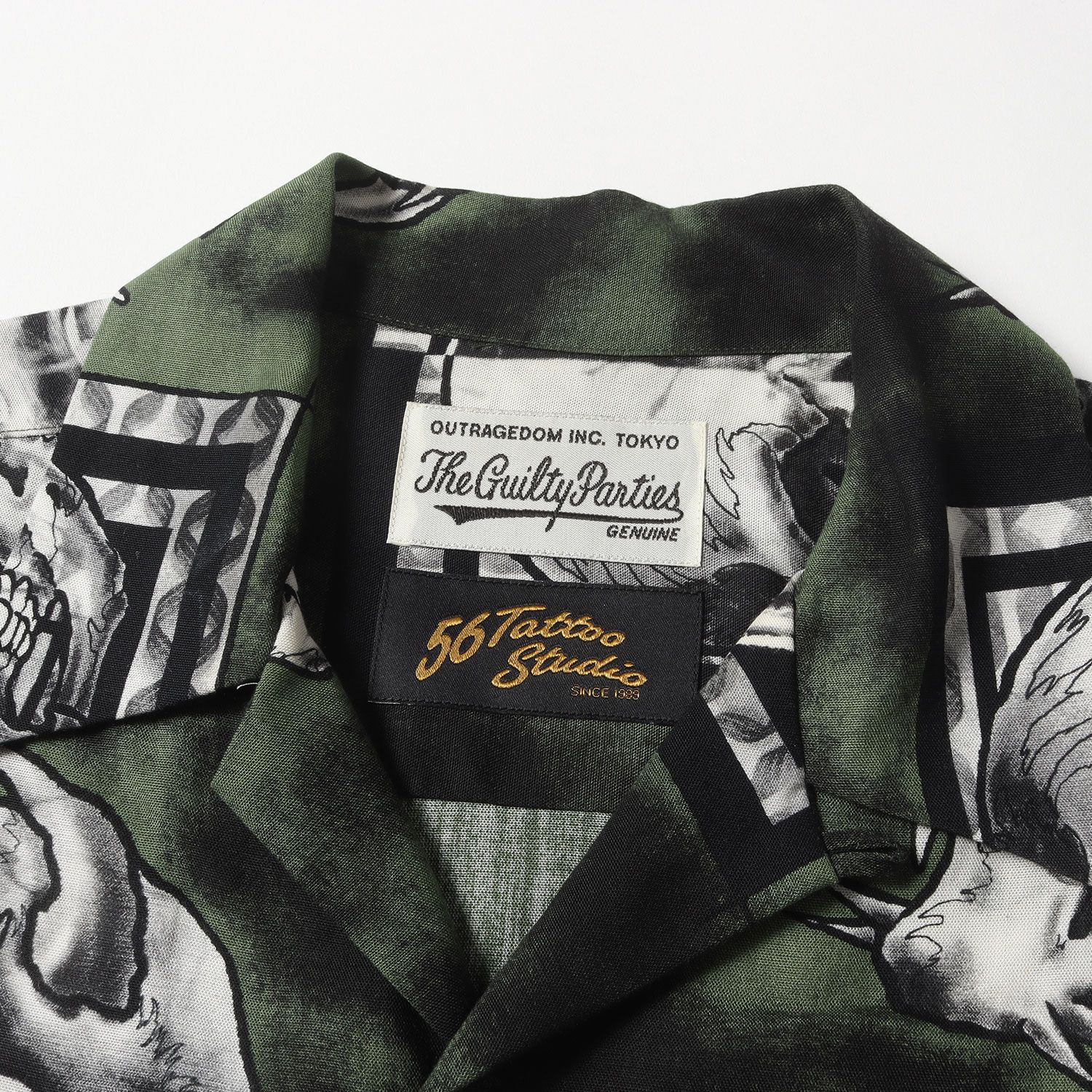 WACKO MARIA ワコマリア　ミリタリーシャツ　Sサイズ　刺繍デザイン WACKO MARIA ワコマリア ミリタリーシャツ 半袖 オリーブ