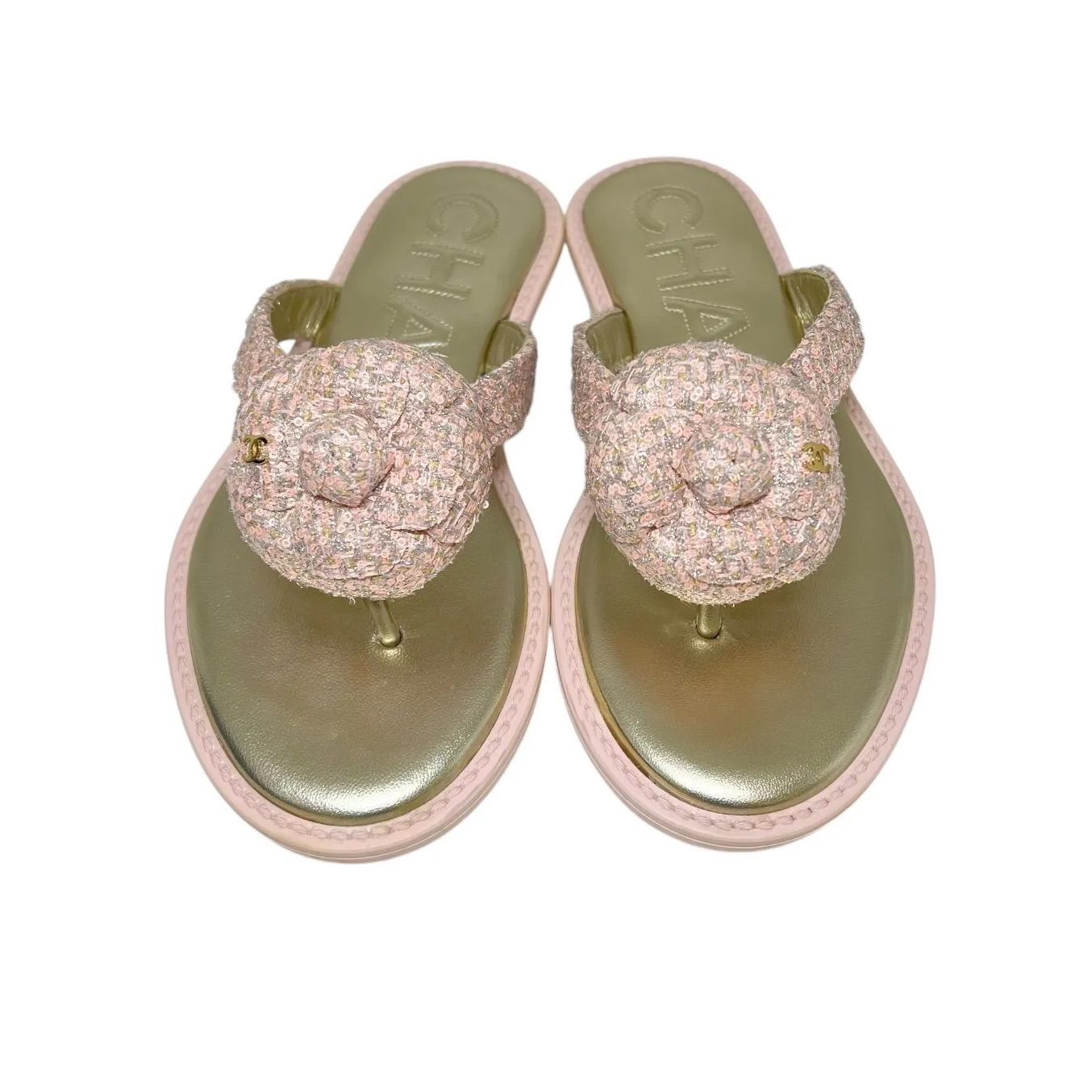 CHANEL 【シャネル】ココマークレザー ファブリックサンダル X47854 約