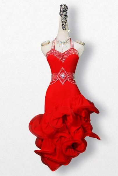 社交ダンス衣装 ラテンワンピース 配送 ドレス レッド オーダーメイド